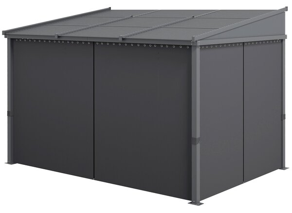 Pergola Outsunny, 3,65 x 2,55 m, Pavilon, Kryt terasy s posuvnou střechou, Zahradní pergola s závěsy, pro zahradu, dvůr, Hliník + kov, Tmavě šedá | Ao