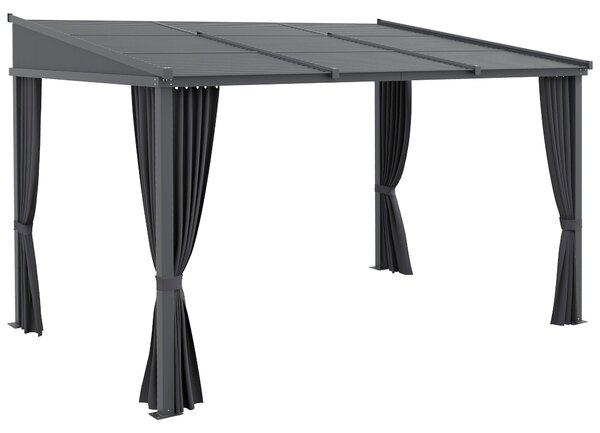 Pergola Outsunny, 3,65 x 2,55 m, Pavilon, Kryt terasy s posuvnou střechou, Zahradní pergola s závěsy, pro zahradu, dvůr, Hliník + kov, Tmavě šedá | Ao