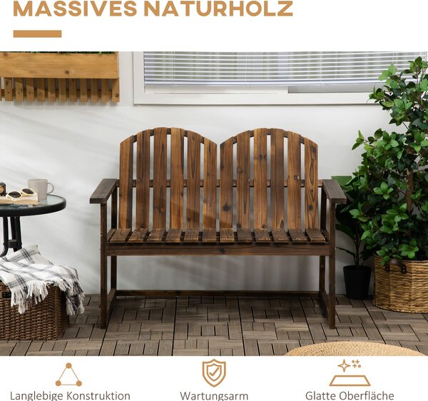 Zahradní lavička Outsunny, dvoumístná lavička, dřevěná lavička s opěrkou, opěrkami na ruce, parková lavička, nosnost až 240 kg, pro zahradu, balkon, u