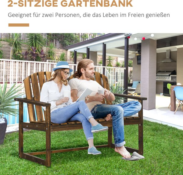 Zahradní lavička Outsunny, dvoumístná lavička, dřevěná lavička s opěrkou, opěrkami na ruce, parková lavička, nosnost až 240 kg, pro zahradu, balkon, u