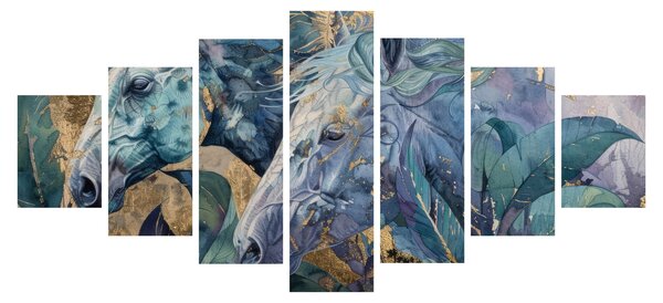 Obraz - Koně se zlatým pozadím (210x100 cm)