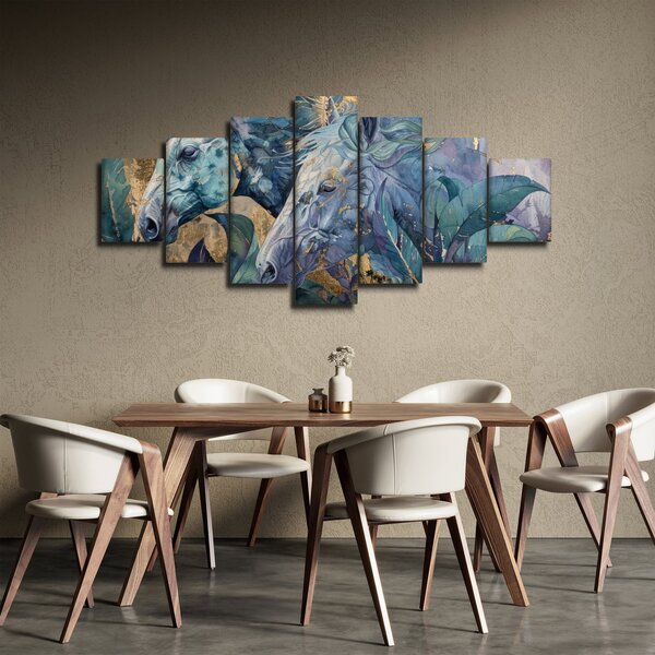 Obraz - Koně se zlatým pozadím (210x100 cm)