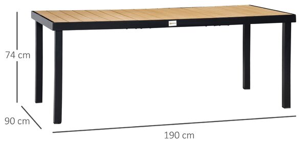 Outsunny Zahradní stůl pro 8 osob - Hliníkový jídelní stůl - Zahradní nábytek - Snadno udržovatelný plast - Přírodní + černý 190 x 90 x 74 cm | Aosom