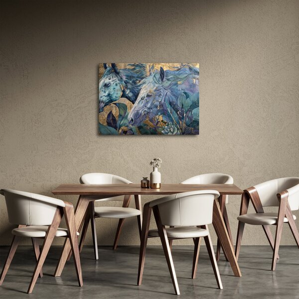 Obraz - Koně se zlatým pozadím (70x50 cm)