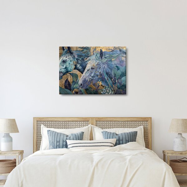 Obraz - Koně se zlatým pozadím (70x50 cm)