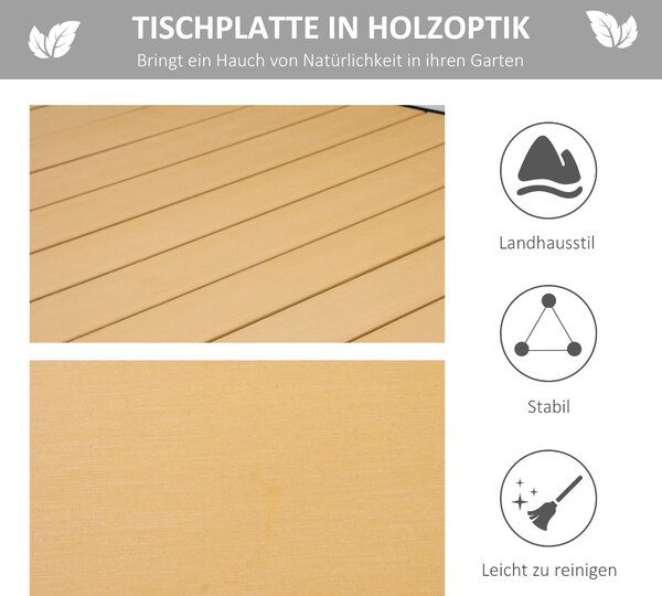 Outsunny Zahradní stůl pro 8 osob - Hliníkový jídelní stůl - Zahradní nábytek - Snadno udržovatelný plast - Přírodní + černý 190 x 90 x 74 cm | Aosom