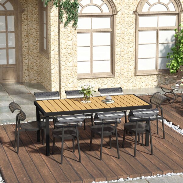 Outsunny Zahradní stůl pro 8 osob - Hliníkový jídelní stůl - Zahradní nábytek - Snadno udržovatelný plast - Přírodní + černý 190 x 90 x 74 cm | Aosom