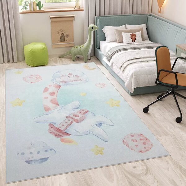 Makro Abra Kusový dětský koberec KIDS 2403176N-1 Žirafa Vesmír šedý modrý Rozměr: 80x150 cm
