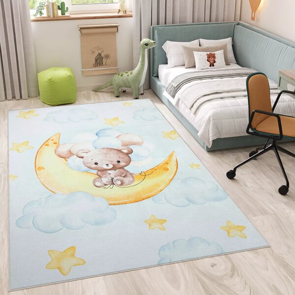 Makro Abra Kusový dětský koberec KIDS 2403179N Medvídek Měsíc Mráčky krémový Rozměr: 80x150 cm