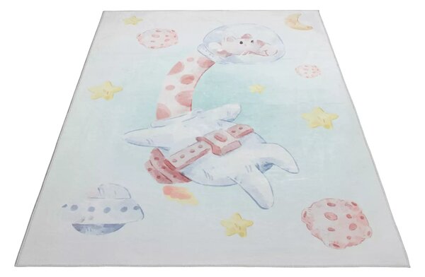 Makro Abra Kusový dětský koberec KIDS 2403176N-1 Žirafa Vesmír šedý modrý Rozměr: 80x150 cm