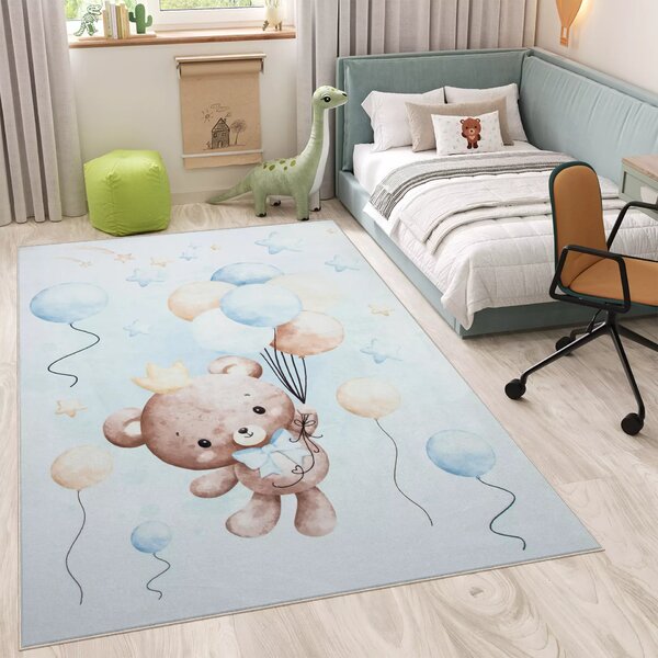 Makro Abra Kusový dětský koberec KIDS 2403178N Medvídek Balónky světle modrý Rozměr: 80x150 cm
