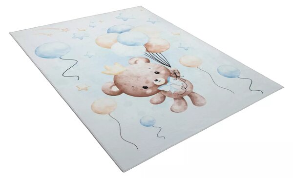 Makro Abra Kusový dětský koberec KIDS 2403178N Medvídek Balónky světle modrý Rozměr: 80x150 cm