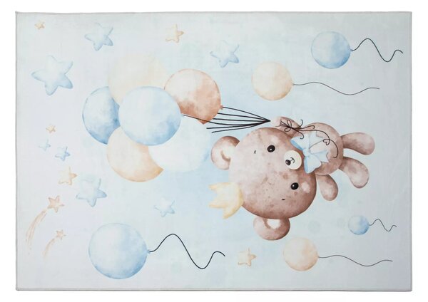Makro Abra Kusový dětský koberec KIDS 2403178N Medvídek Balónky světle modrý Rozměr: 80x150 cm