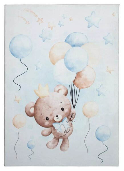 Makro Abra Kusový dětský koberec KIDS 2403178N Medvídek Balónky světle modrý Rozměr: 80x150 cm