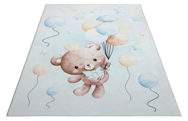 Makro Abra Kusový dětský koberec KIDS 2403178N Medvídek Balónky světle modrý Rozměr: 80x150 cm