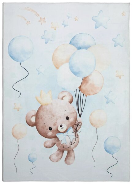 Makro Abra Kusový dětský koberec KIDS 2403178N Medvídek Balónky světle modrý Rozměr: 80x150 cm