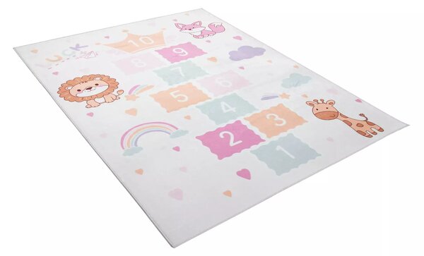 Kusový dětský koberec KIDS 2409022D-2 Skákací Panák Zvířátka krémový vícebarevný Rozměr: 80x150 cm