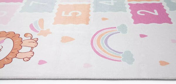 Kusový dětský koberec KIDS 2409022D-2 Skákací Panák Zvířátka krémový vícebarevný Rozměr: 80x150 cm