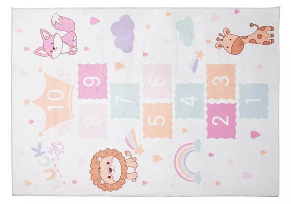 Kusový dětský koberec KIDS 2409022D-2 Skákací Panák Zvířátka krémový vícebarevný Rozměr: 80x150 cm