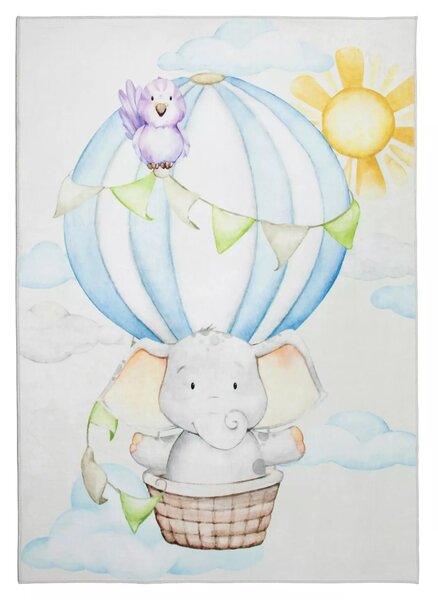 Makro Abra Kusový dětský koberec KIDS 2403139N Slůně Létající balón krémový modrý Rozměr: 80x150 cm