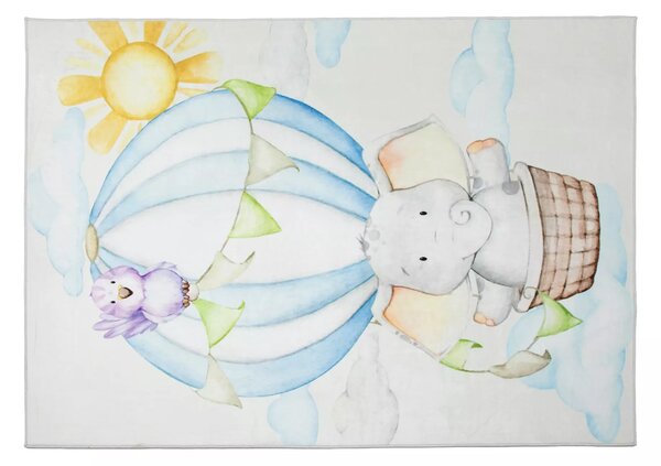 Makro Abra Kusový dětský koberec KIDS 2403139N Slůně Létající balón krémový modrý Rozměr: 80x150 cm