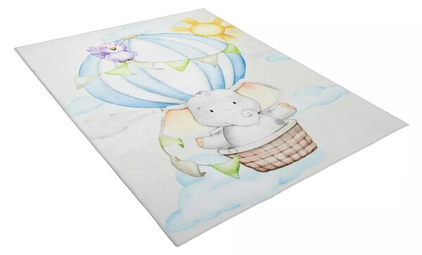 Makro Abra Kusový dětský koberec KIDS 2403139N Slůně Létající balón krémový modrý Rozměr: 80x150 cm