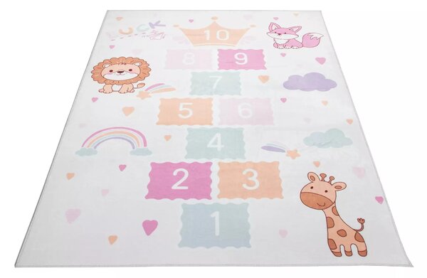 Kusový dětský koberec KIDS 2409022D-2 Skákací Panák Zvířátka krémový vícebarevný Rozměr: 80x150 cm