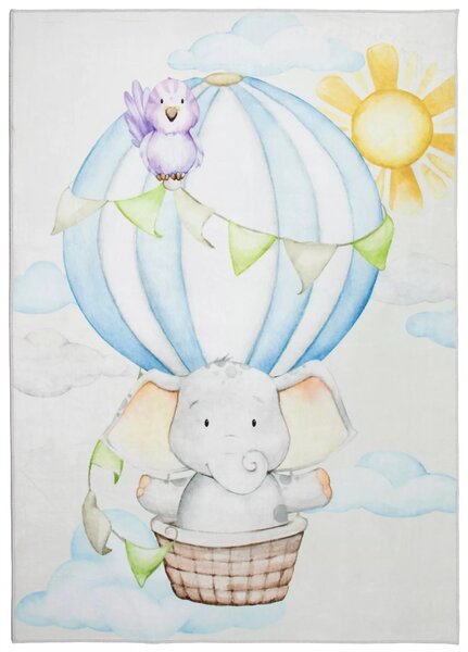 Makro Abra Kusový dětský koberec KIDS 2403139N Slůně Létající balón krémový modrý Rozměr: 80x150 cm