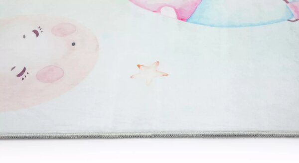 Makro Abra Kusový dětský koberec KIDS 2403177N Zajíček Létající Balón krémový hnědý modrý Rozměr: 80x150 cm