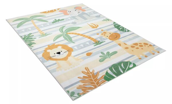 Makro Abra Kusový dětský koberec KIDS 2409024D-1 Slon Žirafa Lev krémový zelený Rozměr: 80x150 cm