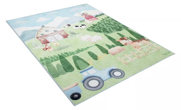 Makro Abra Kusový dětský koberec KIDS 2409030D-1 Traktor Domácí Zvířátka zelený Rozměr: 80x150 cm