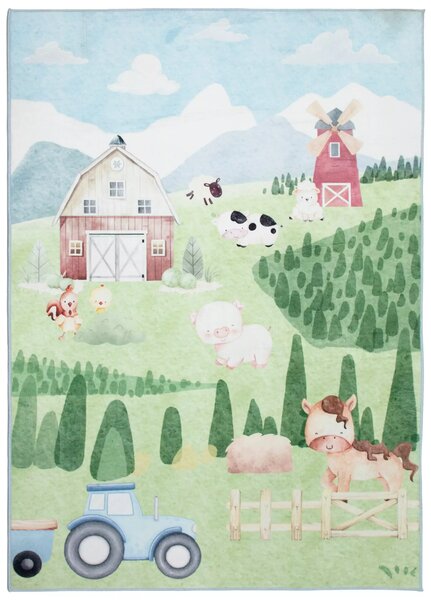 Makro Abra Kusový dětský koberec KIDS 2409030D-1 Traktor Domácí Zvířátka zelený Rozměr: 80x150 cm