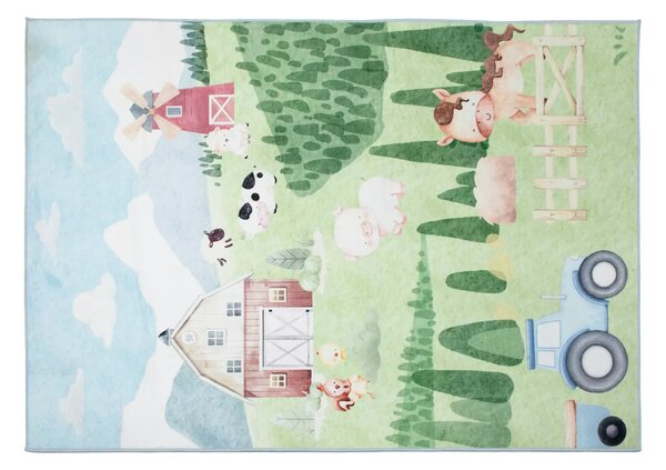 Makro Abra Kusový dětský koberec KIDS 2409030D-1 Traktor Domácí Zvířátka zelený Rozměr: 80x150 cm
