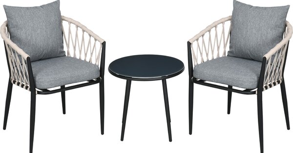 Outsunny 3dílná sada zahradního nábytku, zahradní bistro set vetn 1 stolu, 2 idlí s poltái na sezení, balkonový set, zahradní set na terasu, balkon, ocel, edá barva