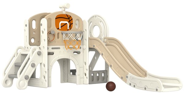 Dětská skluzavka AIYAPLAY, 7 v 1, skluzavka pro batolata s basketbalovým košem, lezeckou konstrukcí, dalekohledem, tunelem, plošinou, úložným košem, d
