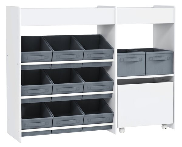 Dětská police AIYAPLAY s 11 látkovými boxy, horními oddíly, 3 samolepkami, knihovna s úložným prostorem pro dětský pokoj, školku, 105 x 30 x 80 cm, Bí
