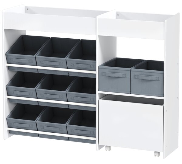 Dětská police AIYAPLAY s 11 látkovými boxy, horními oddíly, 3 samolepkami, knihovna s úložným prostorem pro dětský pokoj, školku, 105 x 30 x 80 cm, Bí