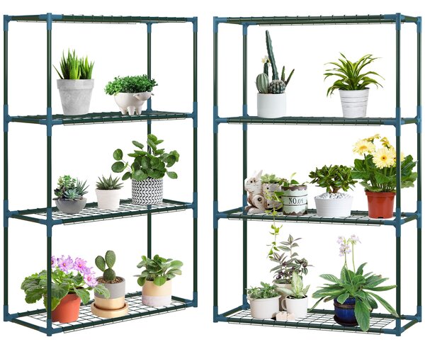 Outsunny Rostlinný stojan 2-pack, stojan na rostliny se 4 úrovněmi, květinový stojan, regál na květiny pro balkon, zahradu, skleník, ocel, zelený, 70