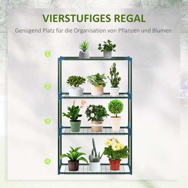 Outsunny Rostlinný stojan 2-pack, stojan na rostliny se 4 úrovněmi, květinový stojan, regál na květiny pro balkon, zahradu, skleník, ocel, zelený, 70