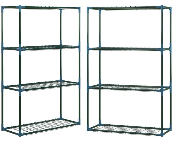 Outsunny Rostlinný stojan 2-pack, stojan na rostliny se 4 úrovněmi, květinový stojan, regál na květiny pro balkon, zahradu, skleník, ocel, zelený, 70