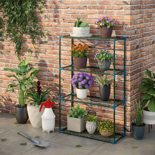 Outsunny Rostlinný stojan 2-pack, stojan na rostliny se 4 úrovněmi, květinový stojan, regál na květiny pro balkon, zahradu, skleník, ocel, zelený, 70