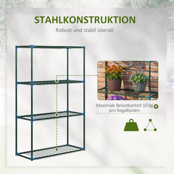 Outsunny Rostlinný stojan 2-pack, stojan na rostliny se 4 úrovněmi, květinový stojan, regál na květiny pro balkon, zahradu, skleník, ocel, zelený, 70