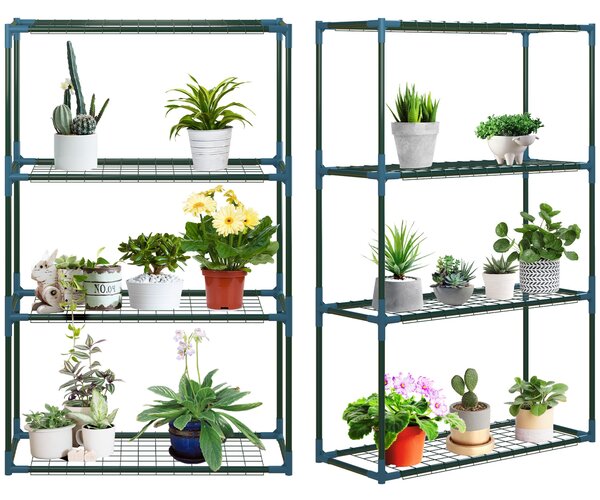 Outsunny Rostlinný stojan 2-pack, stojan na rostliny se 4 úrovněmi, květinový stojan, regál na květiny pro balkon, zahradu, skleník, ocel, zelený, 70