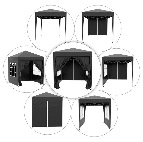 Outsunny Pavilon 2x2m Voděodolný, Skládací Pavilon s 4 Bočními Stěnami, Okna s Odtokovými Otvory, Skládací Párty Stan UV 30+, Zahradní Altán s Taškou