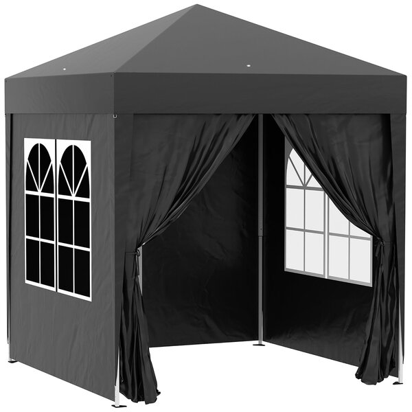 Outsunny Pavilon 2x2m Voděodolný, Skládací Pavilon s 4 Bočními Stěnami, Okna s Odtokovými Otvory, Skládací Párty Stan UV 30+, Zahradní Altán s Taškou