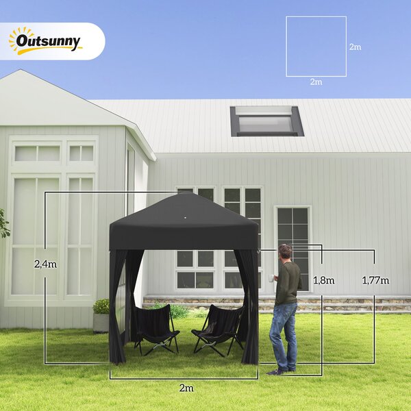 Outsunny Pavilon 2x2m Voděodolný, Skládací Pavilon s 4 Bočními Stěnami, Okna s Odtokovými Otvory, Skládací Párty Stan UV 30+, Zahradní Altán s Taškou