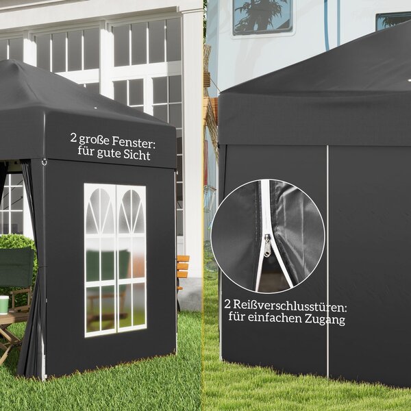 Outsunny Pavilon 2x2m Voděodolný, Skládací Pavilon s 4 Bočními Stěnami, Okna s Odtokovými Otvory, Skládací Párty Stan UV 30+, Zahradní Altán s Taškou