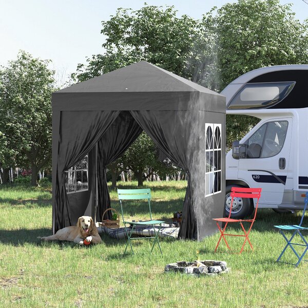 Outsunny Pavilon 2x2m Voděodolný, Skládací Pavilon s 4 Bočními Stěnami, Okna s Odtokovými Otvory, Skládací Párty Stan UV 30+, Zahradní Altán s Taškou