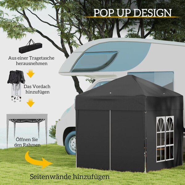Outsunny Pavilon 2x2m Voděodolný, Skládací Pavilon s 4 Bočními Stěnami, Okna s Odtokovými Otvory, Skládací Párty Stan UV 30+, Zahradní Altán s Taškou