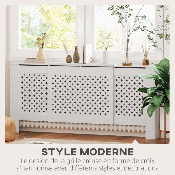 HOMCOM Nastavitelný kryt radiátorů v moderním designu včelí plástve 136-200 x 21,5 x 91,7 cm - Dřevěný kryt radiátorů pro ložnici a obývací pokoj - Bí